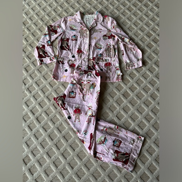 Nick & Nora Pink Sock Monkey Print 2 Piece Pajama Set Size XL Loungewear Casual - Picture 3 of 12